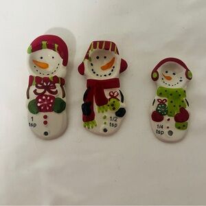Pier 1 Snowman Measuring Spoons Set of 3 Christmas Decor Kitchen Whimsical Touch